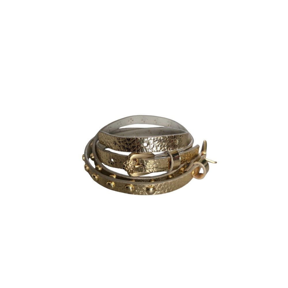 Y2K Dumond Womens Golden‎ Leather Wrap Belt S Skinny Studded Double Buckle Boho